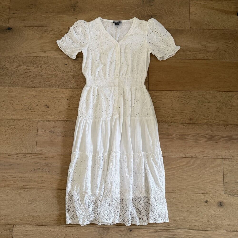 NAOO Nation AK Outfits White Eyelet Lace Midi Dress L Cottagecore Boho